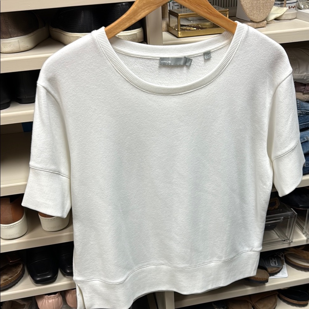 White Vince short sleeve sweatshirt. Women's Top L NWT